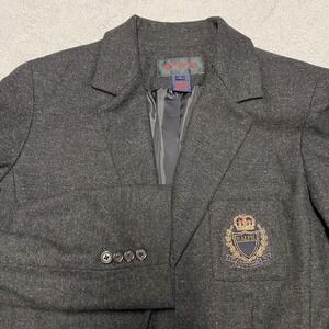Vintage Ralph Lauren Wool Blazer Large Gray Wool Blend Crest Crown School Rare